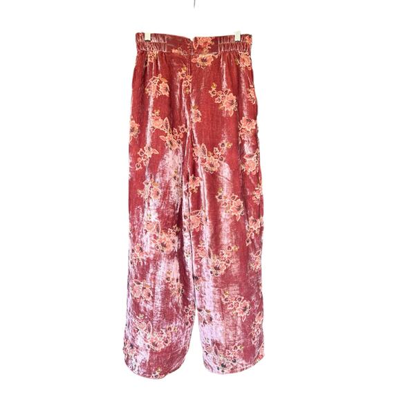 NEW NWT Hutch Dusty Rose Velvet Floral Burnout Wide Leg Trouser Pants - S - Picture 4 of 9